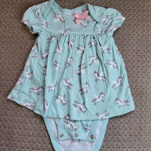 Carters Infant Girls Mint Green Unicorn Bodysuit Dress Pink Cardigan